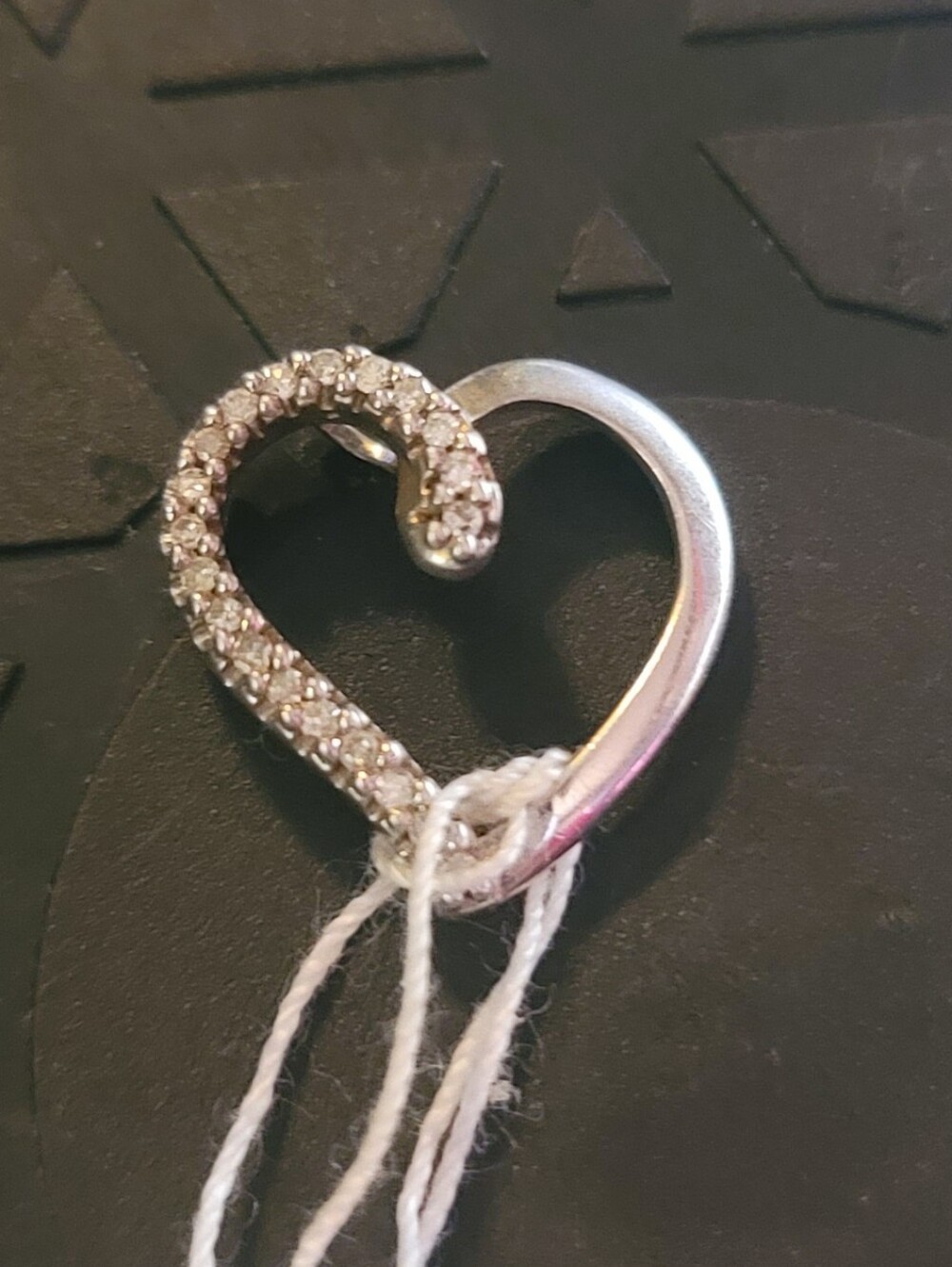Real 925 Silver Diamond Heart Pendant Slant Double Loop Bail Charm